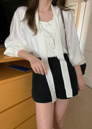 Scarf Collar Long Sleeve Shirt