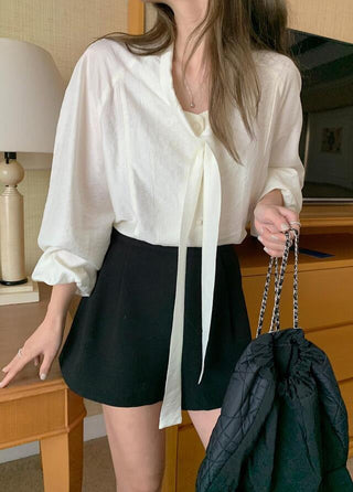 Scarf Collar Long Sleeve Shirt