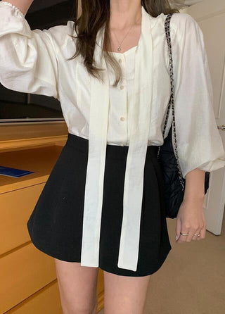 Scarf Collar Long Sleeve Shirt