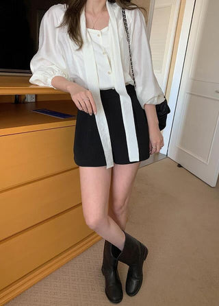 Scarf Collar Long Sleeve Shirt