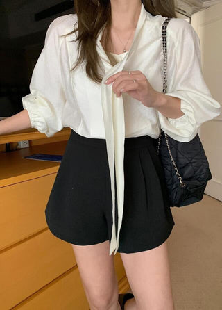 Scarf Collar Long Sleeve Shirt