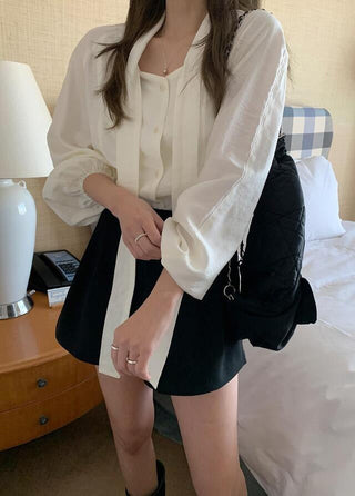 Scarf Collar Long Sleeve Shirt