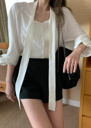 Scarf Collar Long Sleeve Shirt