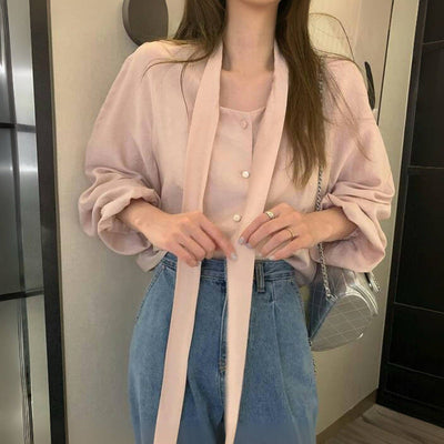 Scarf Collar Long Sleeve Shirt