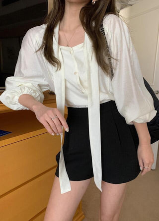 Scarf Collar Long Sleeve Shirt