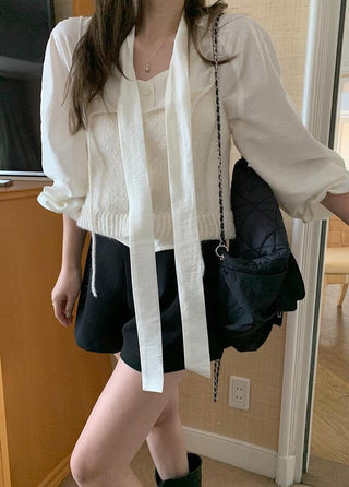 Scarf Collar Long Sleeve Shirt