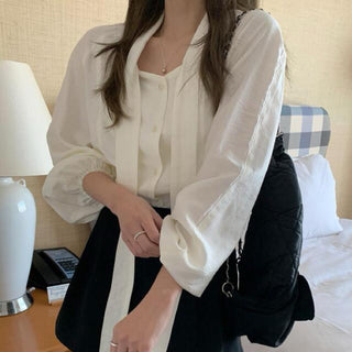 Scarf Collar Long Sleeve Shirt