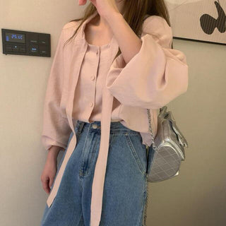 Scarf Collar Long Sleeve Shirt