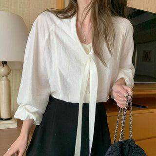 Scarf Collar Long Sleeve Shirt