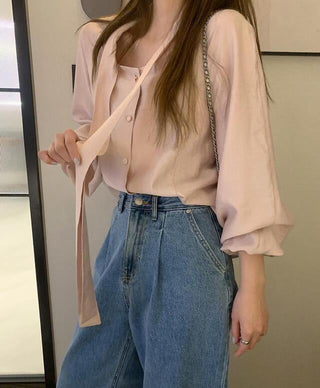 Scarf Collar Long Sleeve Shirt