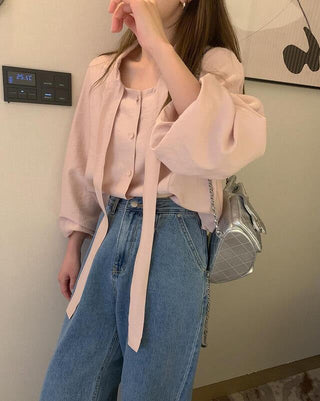 Scarf Collar Long Sleeve Shirt