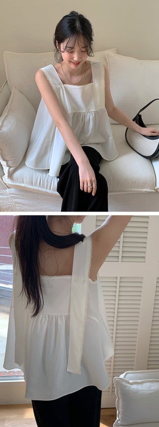 Lace Stitching Ribbon Tops