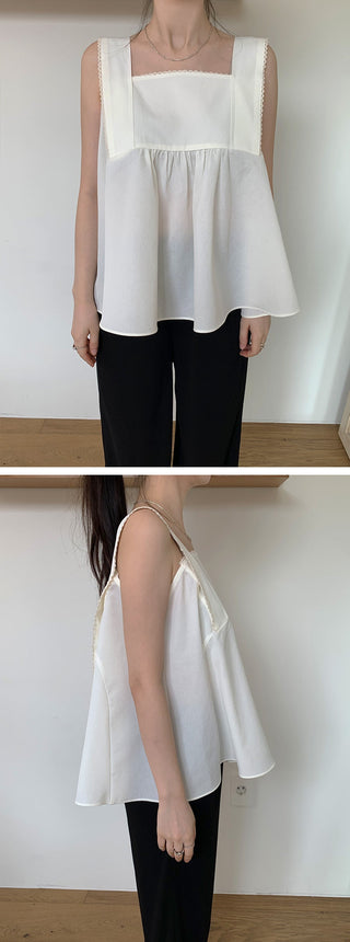 Lace Stitching Ribbon Tops