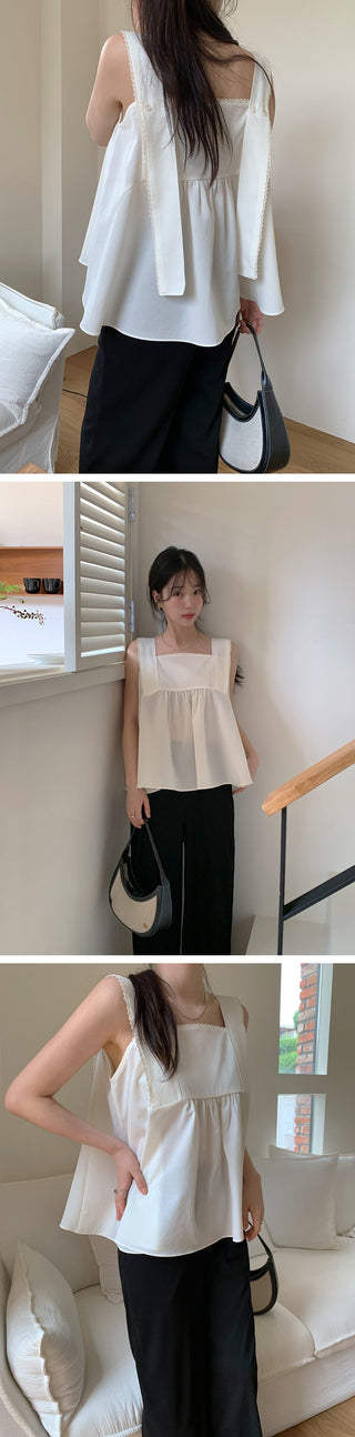 Lace Stitching Ribbon Tops