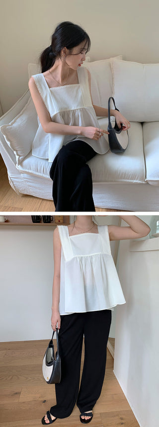 Lace Stitching Ribbon Tops