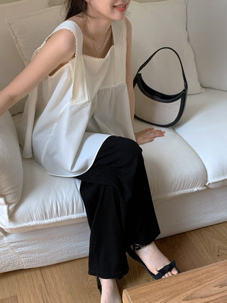 Lace Stitching Ribbon Tops