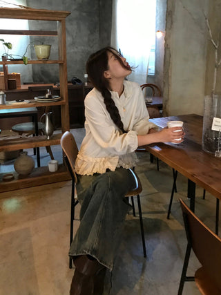 Doll Collar Puff Sleeve Shirt