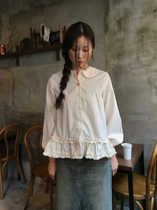 Doll Collar Puff Sleeve Shirt