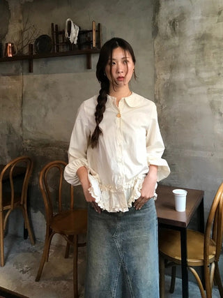 Doll Collar Puff Sleeve Shirt