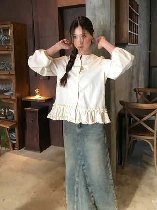 Doll Collar Puff Sleeve Shirt