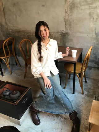 Doll Collar Puff Sleeve Shirt