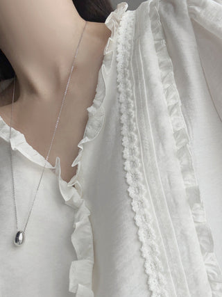 Lace Puff Sleeve V-Neck Blouse