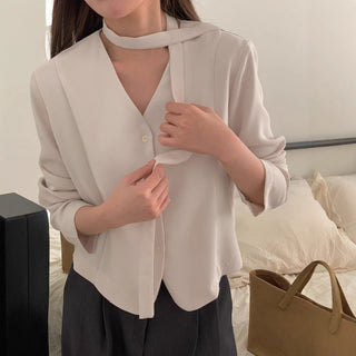 V-Neck Lace Up Long Sleeve Coat