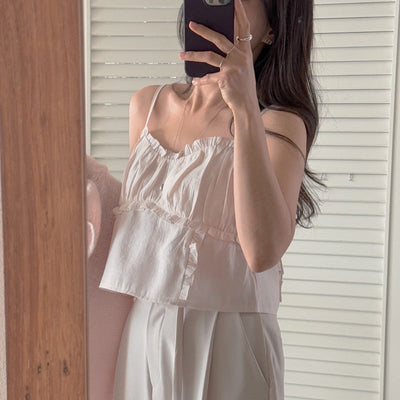 Ear Pleated Lace Top