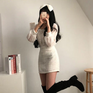 Tweed Shirt Sheath Skirt Suit