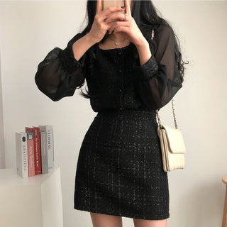 Tweed Shirt Sheath Skirt Suit