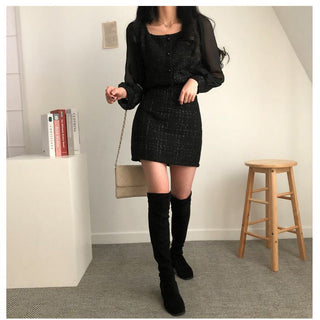 Tweed Shirt Sheath Skirt Suit