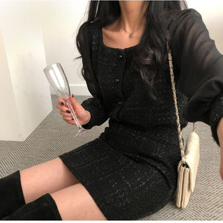 Tweed Shirt Sheath Skirt Suit