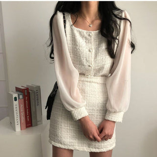 Tweed Shirt Sheath Skirt Suit