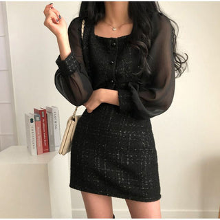 Tweed Shirt Sheath Skirt Suit