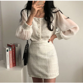 Tweed Shirt Sheath Skirt Suit