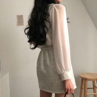 Tweed Shirt Sheath Skirt Suit