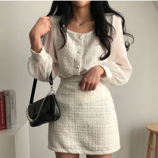 Tweed Shirt Sheath Skirt Suit
