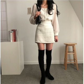 Tweed Shirt Sheath Skirt Suit