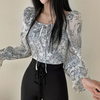 Ink Print Puff Sleeve Shirt