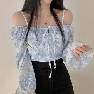 Ink Print Puff Sleeve Shirt