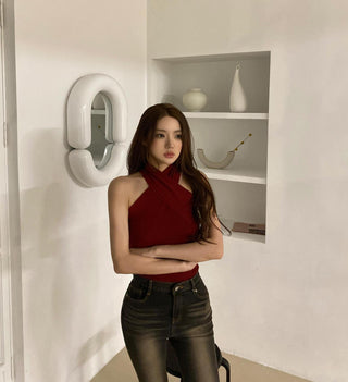 Cross Halter Knitted Tops