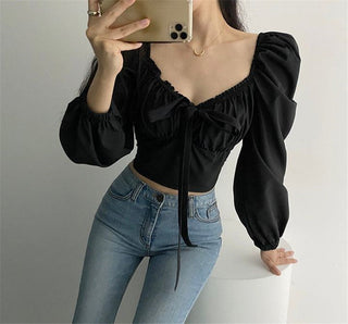 Retro Puff Sleeve Lace Tops