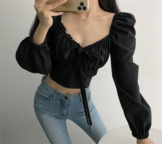 Retro Puff Sleeve Lace Tops