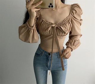 Retro Puff Sleeve Lace Tops