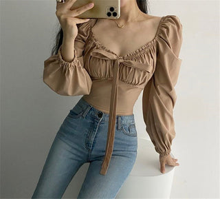 Retro Puff Sleeve Lace Tops