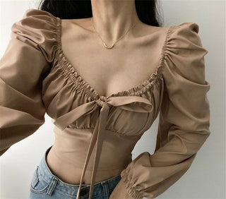 Retro Puff Sleeve Lace Tops