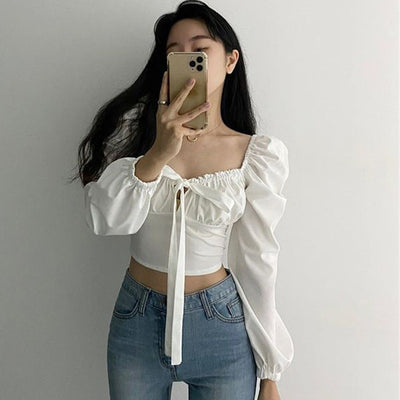 Retro Puff Sleeve Lace Tops
