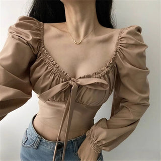 Retro Puff Sleeve Lace Tops