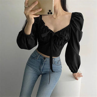 Retro Puff Sleeve Lace Tops