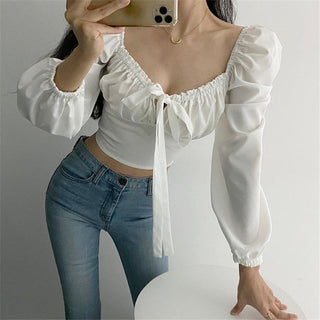 Retro Puff Sleeve Lace Tops